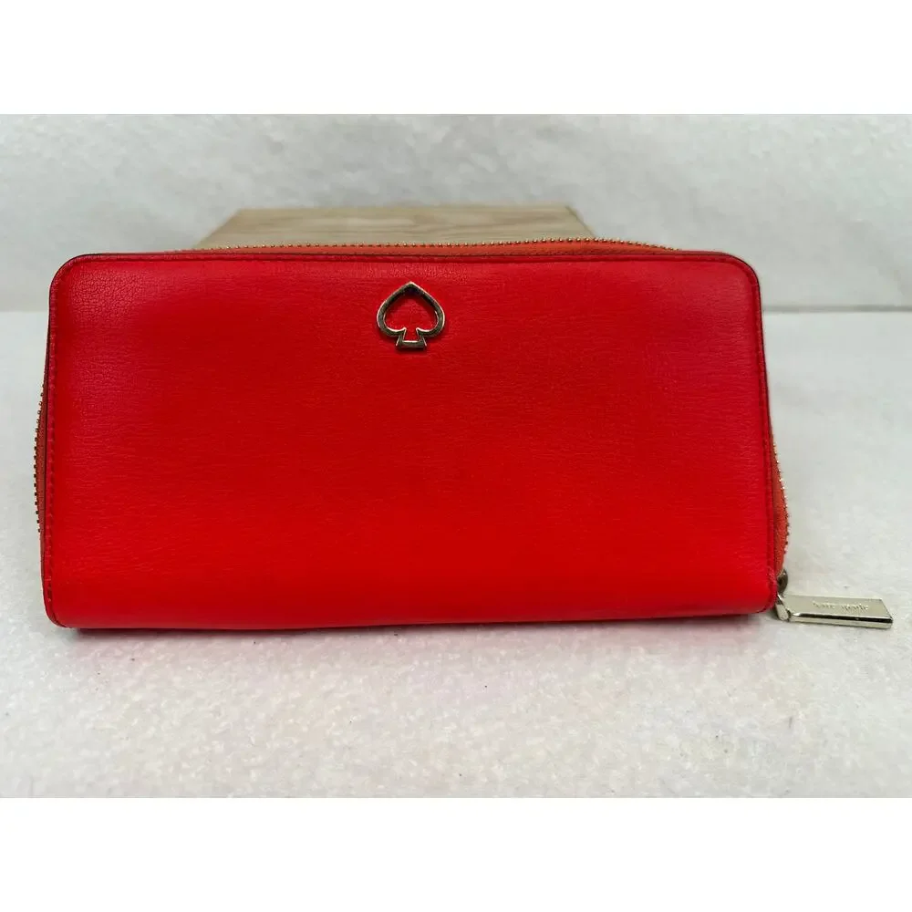 Kate Spade New York Tomato Red Leather Zip-Around Continental Wallet